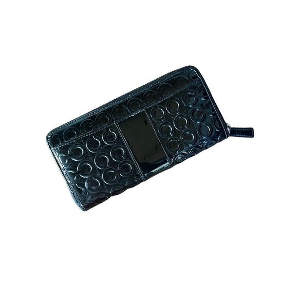 coach black signature patent leather zip around wallet - Picture 6 of 10